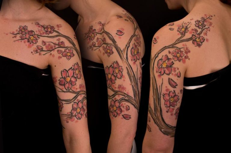 Daniel_Claessens_sketchy_stylized_abstract_watercolor_japanese_cherry_blossoms_colorful_colortattoo_tattoo_custom_tattoos